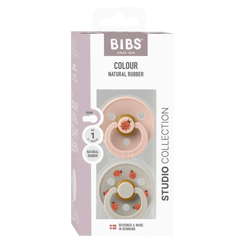 Bibs Okrogla Colour Duda - 2-Pak - št. 1 - naravna guma - Studio - Ladybug - Blush Mix 