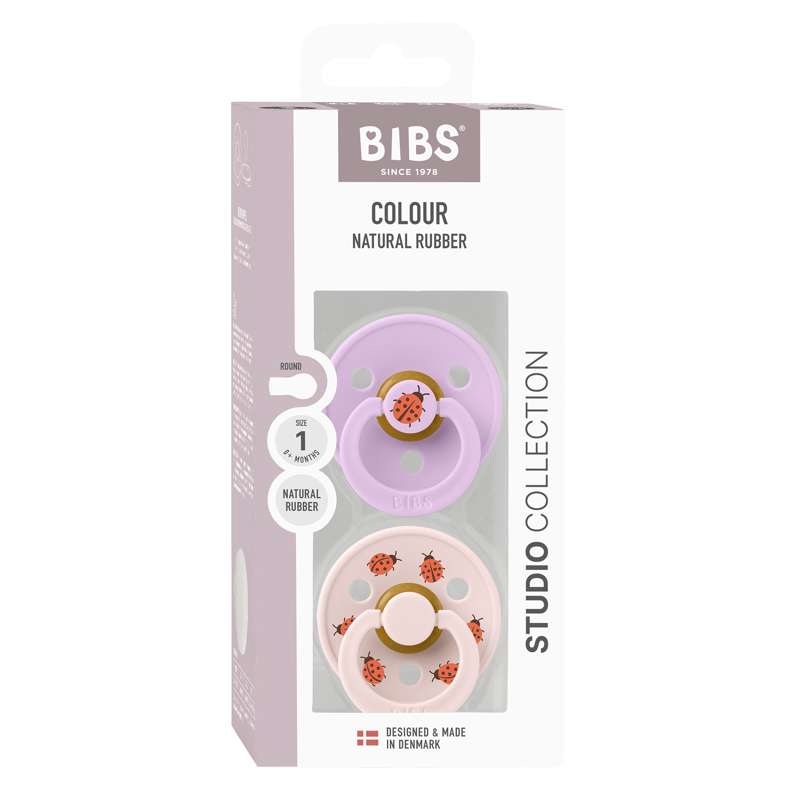 Bibs Okrogla Colour Duda - 2-Pak - št. 1 - naravna guma - Studio - Ladybug - Vijolično nebo Mix 