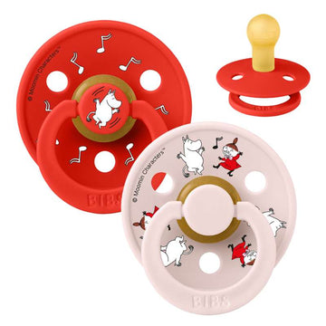 BIBS Rundna boja dudica - 2-Pak - vel. 1 - prirodni kaučuk - Moomin - Ples - Mješavina slatkiša 