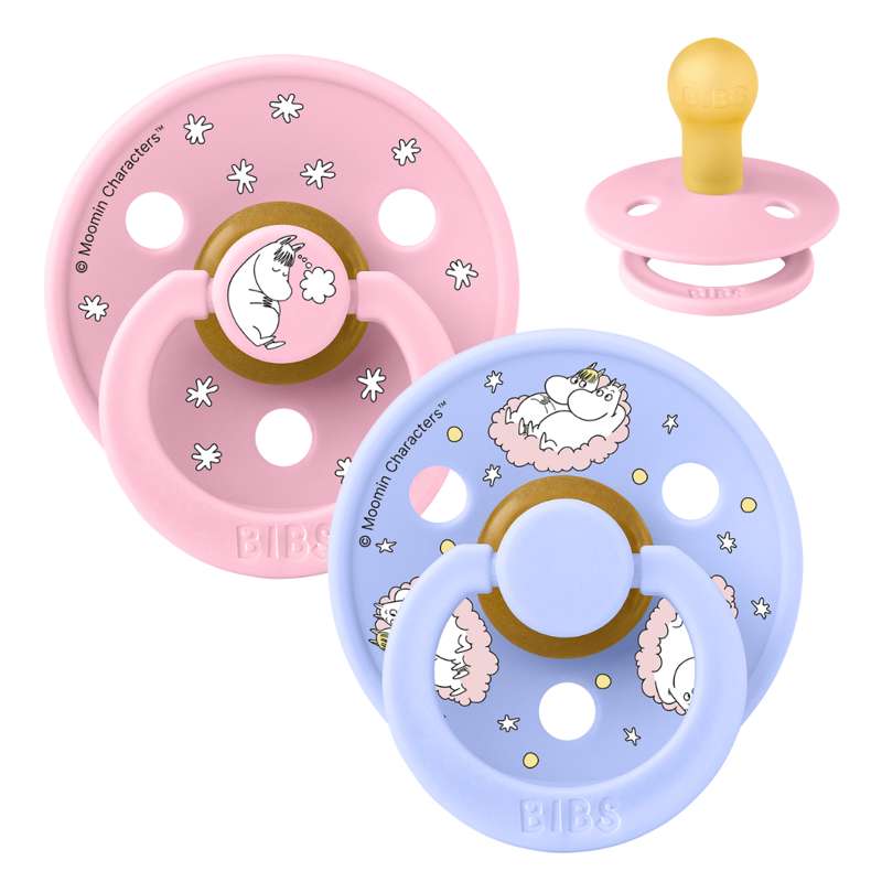 BIBS Rund Colour dudica - 2-Pak - vel. 1 - prirodni kaučuk - Moomin - Sanjajući - Baby Pink Mix 