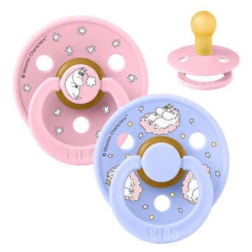 BIBS Rund Colour dudica - 2-Pak - vel. 1 - prirodni kaučuk - Moomin - Sanjajući - Baby Pink Mix 