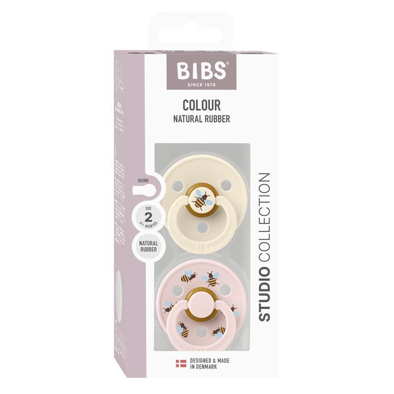 Bibs Ronde Colour Fopspeen - 2-Pack - mt. 2 - natuurrubber - Studio - Bumblebee - Ivoor Mix 