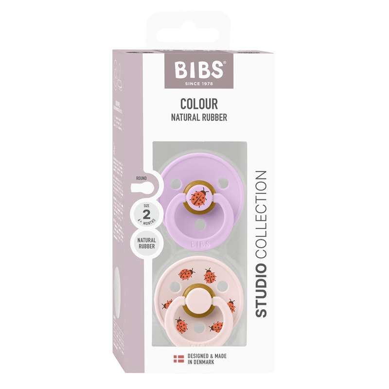 Bibs Okrogla Colour Duda - 2-Pak - št. 2 - naravna guma - Studio - Ladybug - Vijolična neba mešanica 