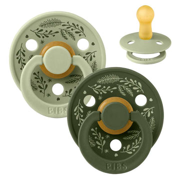 BIBS Colore Rund ciuccio - 2-Pacchetto - tg. 2 - gomma naturale - Foglia di Vacanza - Verde Cacciatore 