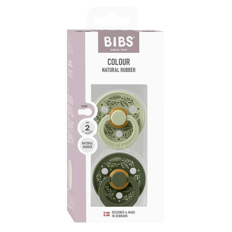 BIBS Colore Rund ciuccio - 2-Pacchetto - tg. 2 - gomma naturale - Foglia di Vacanza - Verde Cacciatore 