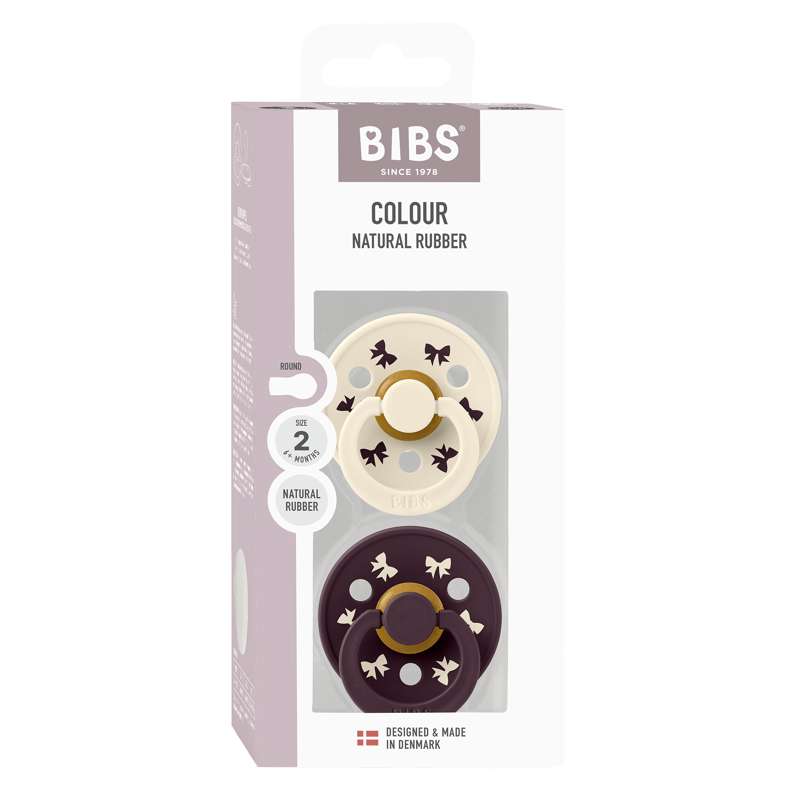 BIBS Kolo Runda cumlík - 2-balení - vel. 2 - přírodní guma - Vánoční mašle - Slonová kost/Švestka 