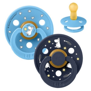 BIBS Rund Colour smokk - 2-Pak - str. 2 - naturgummi - Moomin - God natt - Breeze Mix 