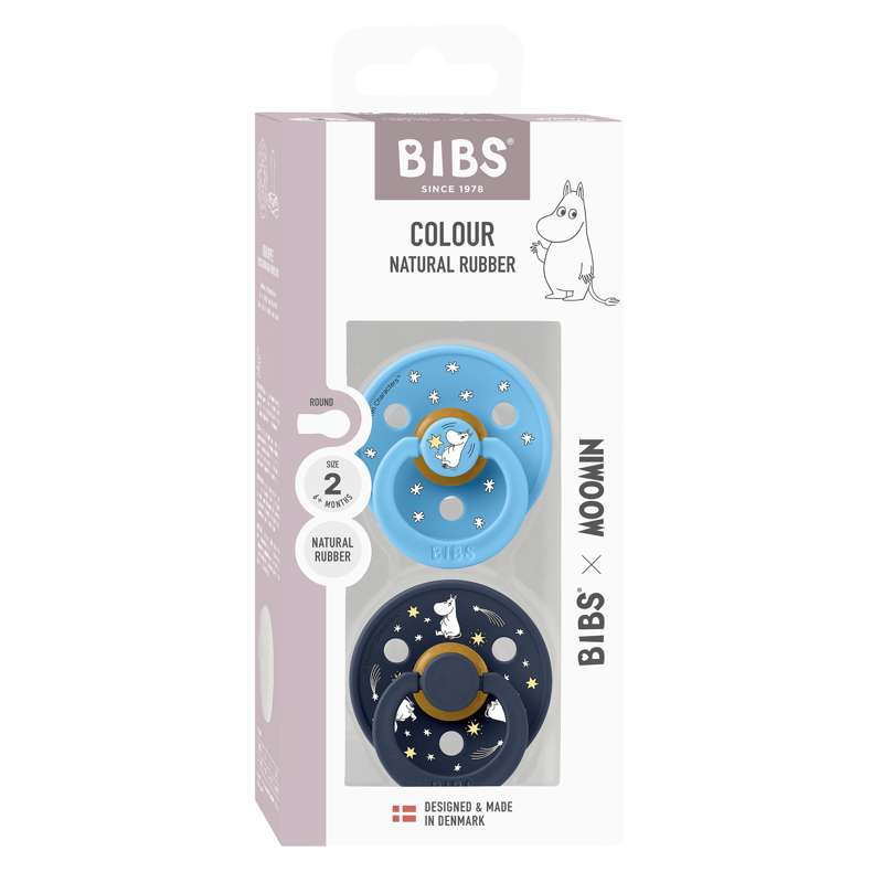 BIBS Cor Redondo chupeta - 2-Pacote - tam. 2 - borracha natural - Moomin - Boa Noite - Mistura de Brisa 