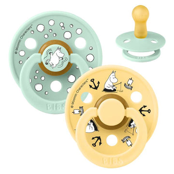 BIBS Rund Farge smokk - 2-Pak - str. 2 - naturgummi - Moomin - Seiling - Nordisk Mint Bland 