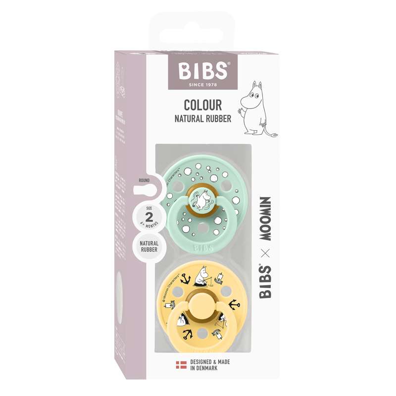 BIBS Rund Colour smoczek - 2-Pak - roz. 2 - kauczuk naturalny - Moomin - Żeglarstwo - Nordic Miętowy Mix 