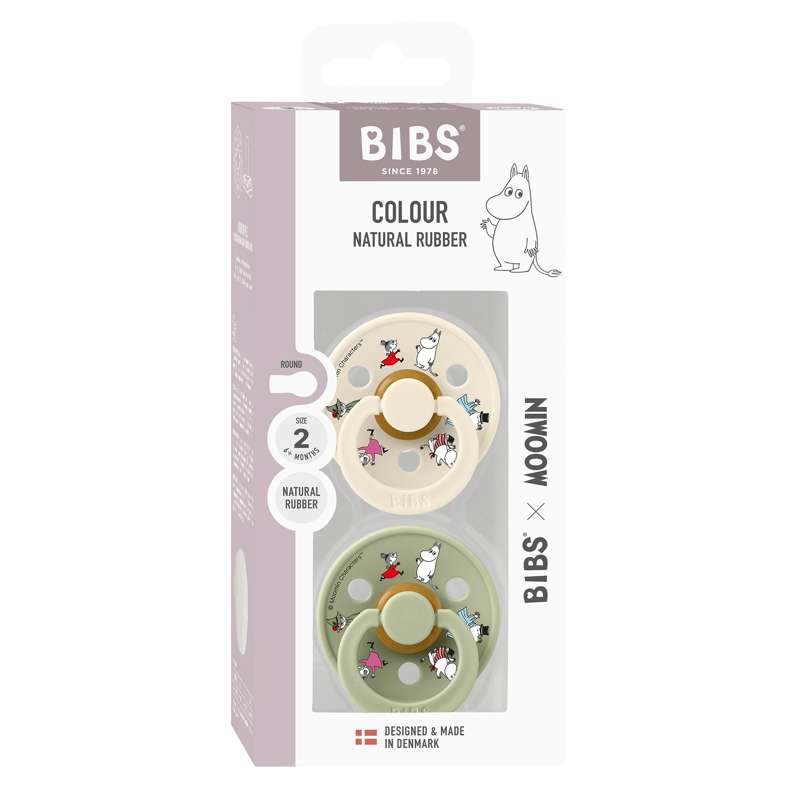 BIBS Kolo Barva cumlík - 2-Balení - vel. 2 - přírodní guma - Moomin - Přátelé - Slonová kost 