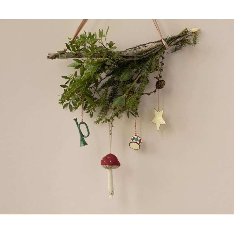 Maileg Christmas Ornament in Metal - Trumpet - Dark Green 