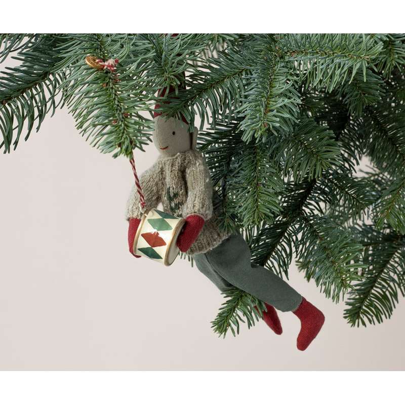 Maileg Ornamento de Natal - Metal - Tambor - Pequeno - Verde clássico