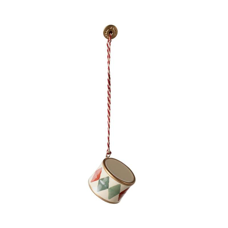 Maileg Ornamento natalizio in metallo - Tamburo - Piccolo - Verde classico 