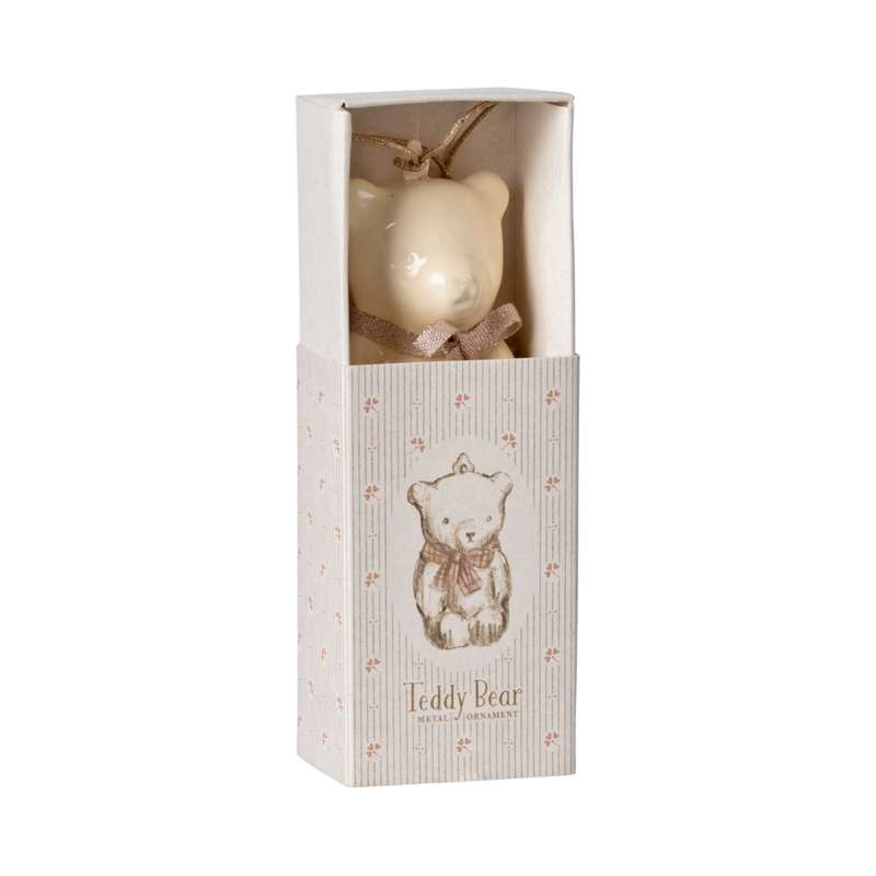 Maileg Christmas Ornament in Metal - Bear - Raw White/rosa 