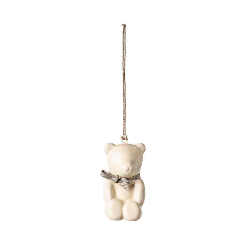 Maileg Ornamento de Natal em Metal - Urso - Branco Natural/Azul 