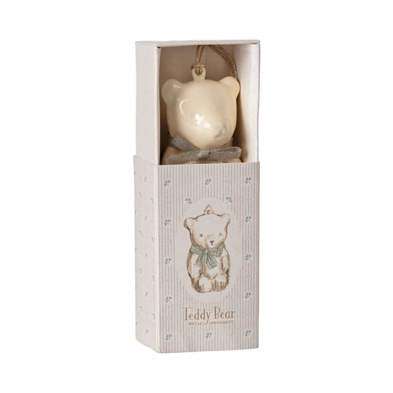 Maileg Christmas Ornament in Metal - Bear - Raw White/Blue 