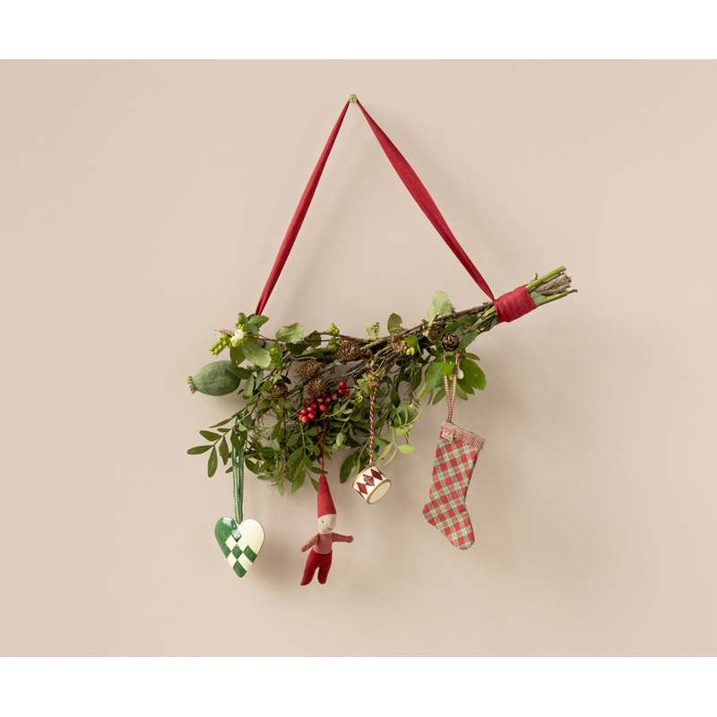 Maileg Christmas ornament - Stocking - Checkered - Red 