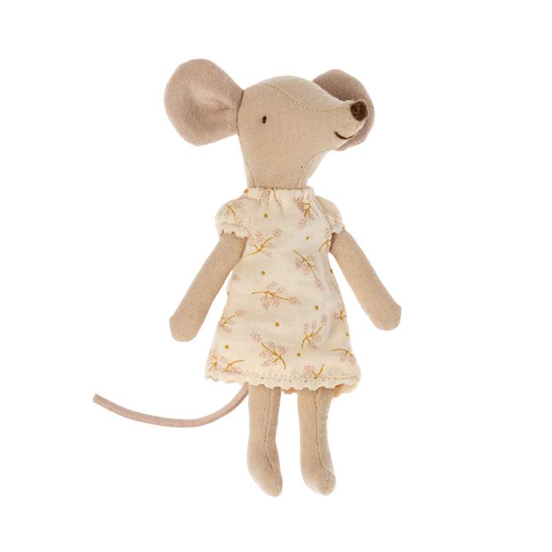 Maileg Dress for Big Sister Mouse - Nightgown with Flowers (Raw White) 