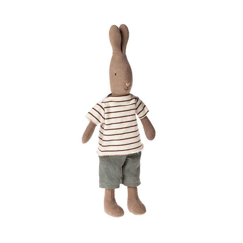 Maileg Lapin - t. 2 - Brun - Chemise Rayée et Pantalons 