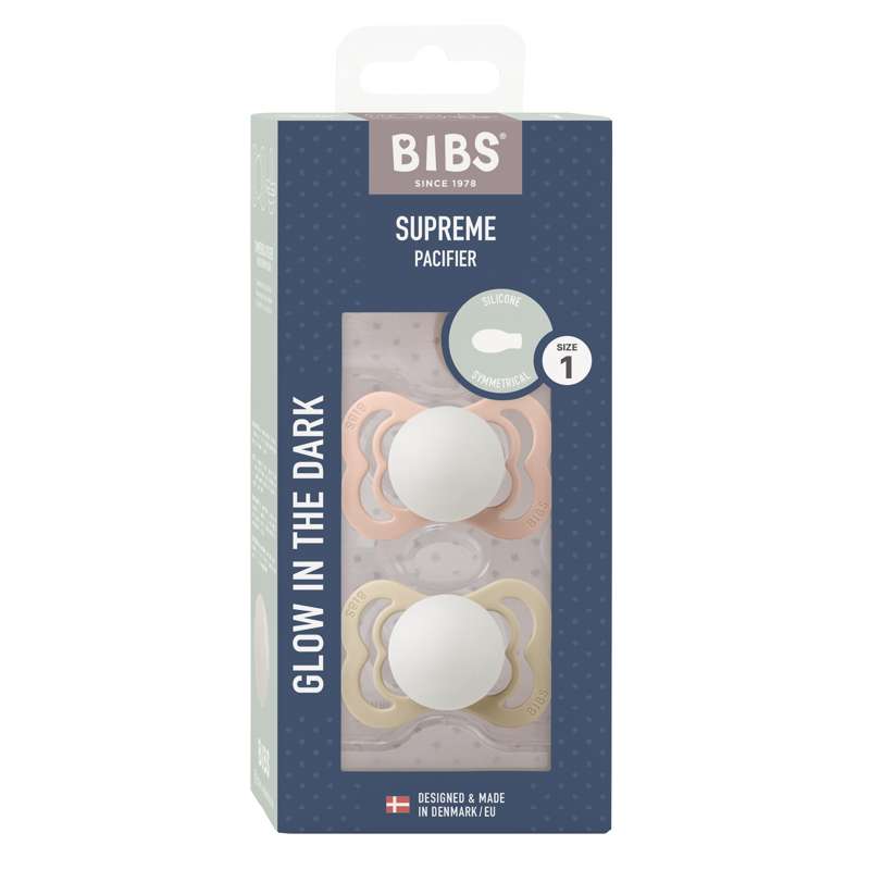 Bibs Supreme Dudlík - 2-balení - vel. 1 - Silikon - GLOW - Blush/Vanilla 
