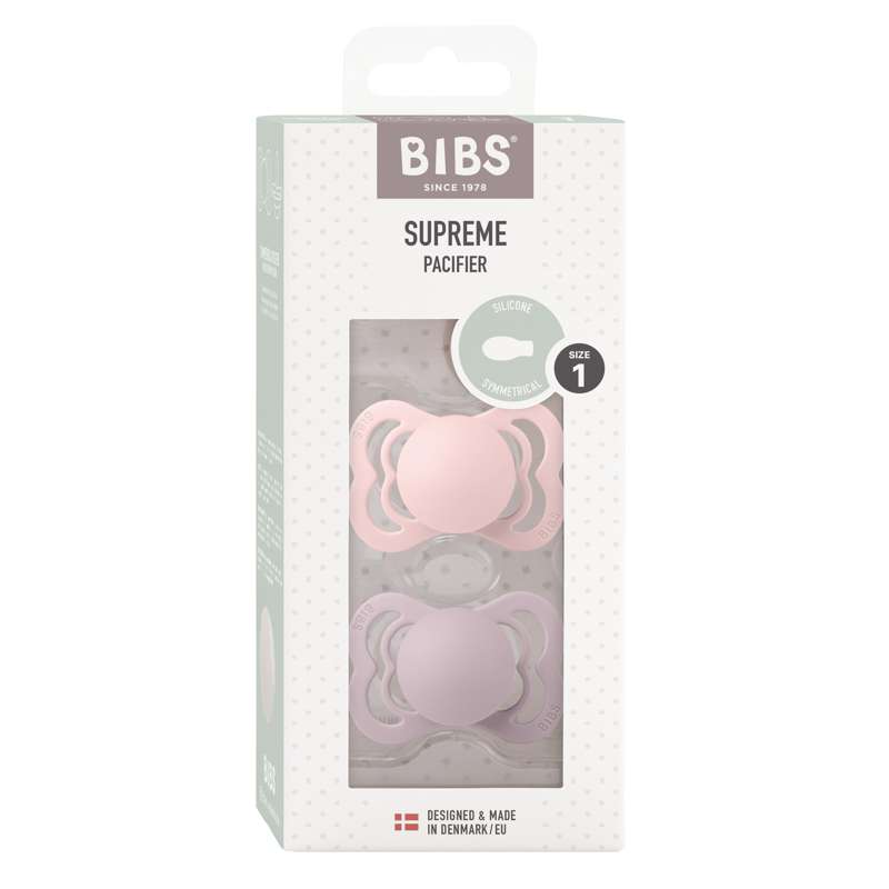 BIBS Symmetrical Supreme Pacifier - 2-Pack - Size 1 - Silicone - Blossom/Dusky Lilac