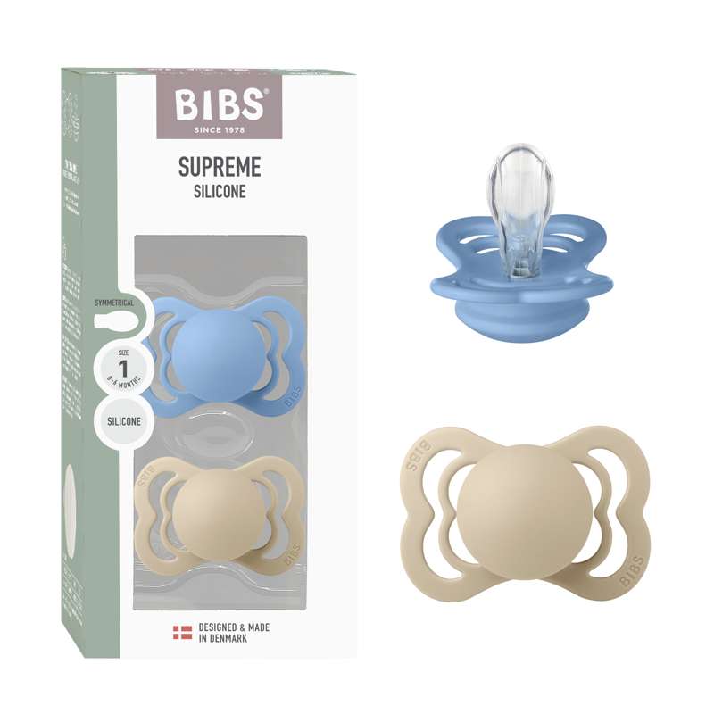 BIBS Supreme simmetrico ciuccio - 2 confezioni - tg. 1 - Silicone - Vanilla/Sky Blue 