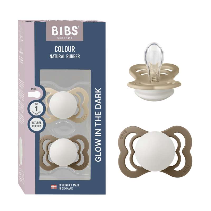 BIBS Supreme simmetrico ciuccio - Confezione da 2 - tg. 1 - Silicone - GLOW - Vaniglia/Quercia scura 