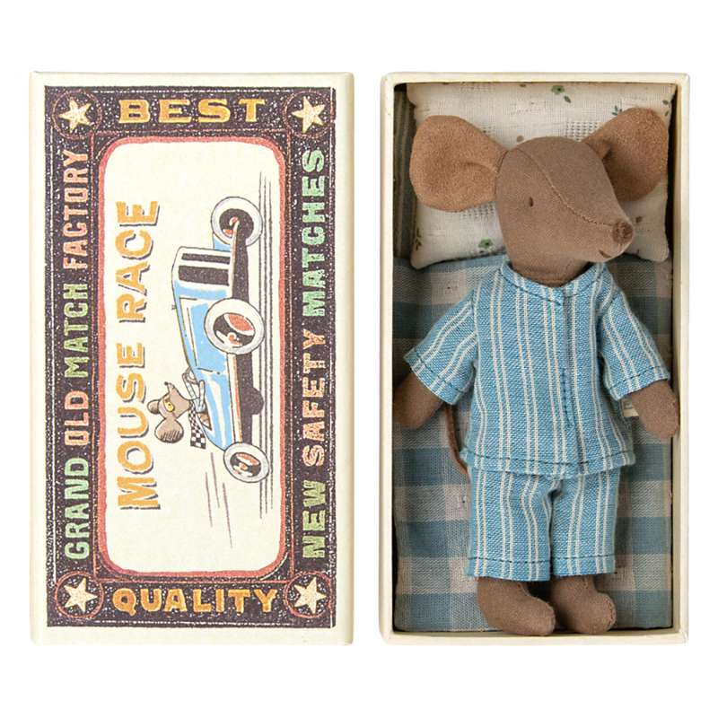 Maileg Großer Bruder Maus in Æske - Blaue Pyjamas (13 cm.) 