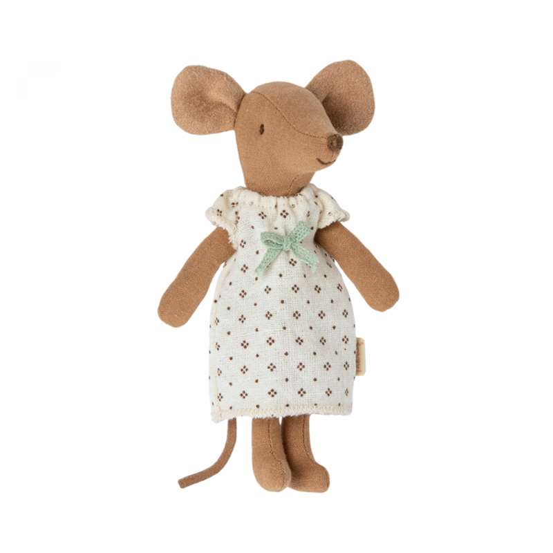 Maileg Store sister Mouse in Box - Polka Dot Nightgown 