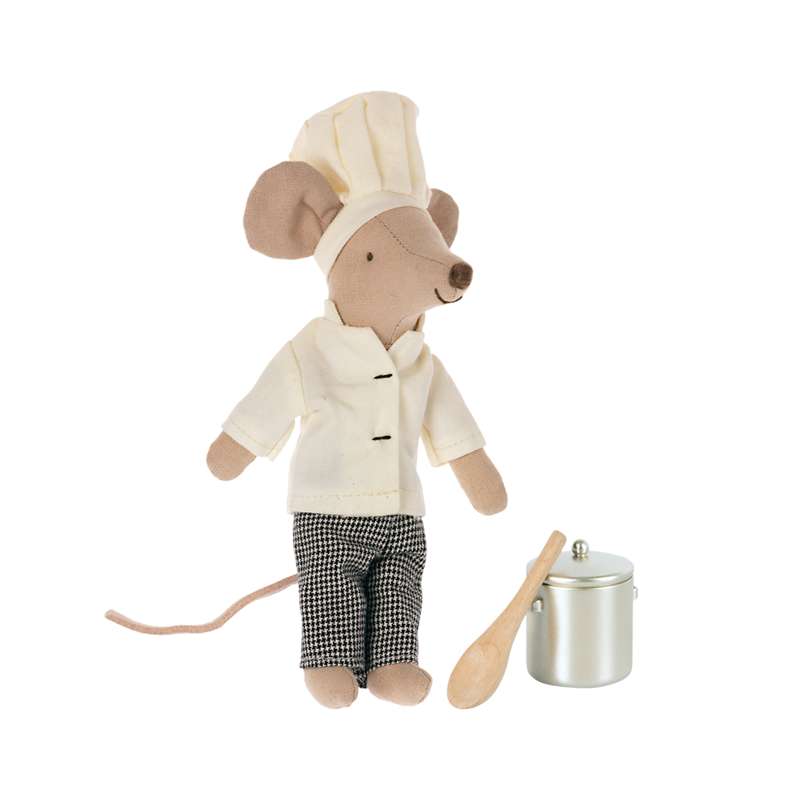 Maileg Cooking Mouse with Soup Pot and Spoon 