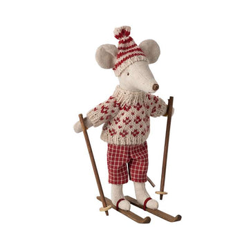 Maileg Winter mice with skis - Mom - Red 