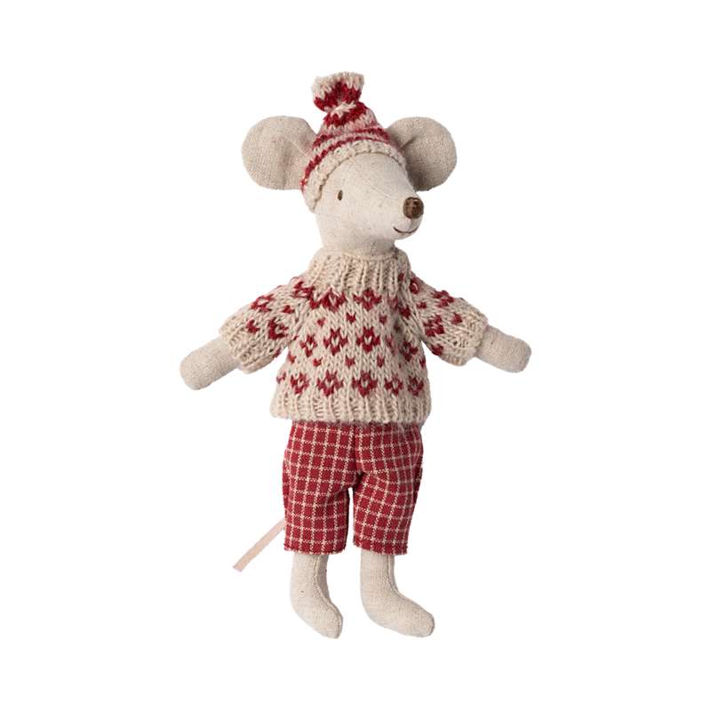 Maileg Winter mice with skis - Mom - Red 