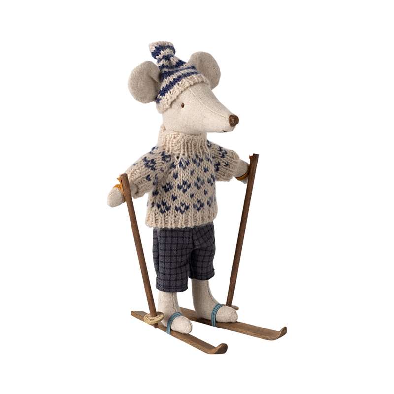 Maileg Winter Mouse with Skis - Dad - Blue 