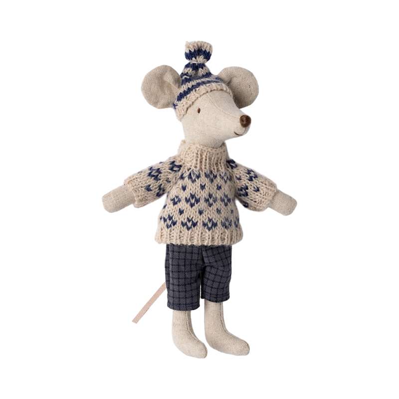 Maileg Winter Mouse with Skis - Dad - Blue 