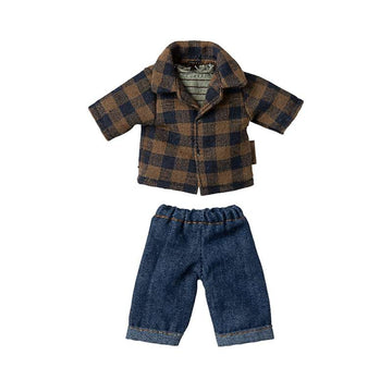 Maileg Checkered Brun Shirt and Pants - Dad Mouse 