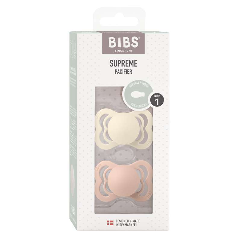 Bibs Supreme Πιπίλα - 2-Πακέτο - μεγ. 1 - φυσικό καουτσούκ - Ελεφαντόδοντο/Ροζ 