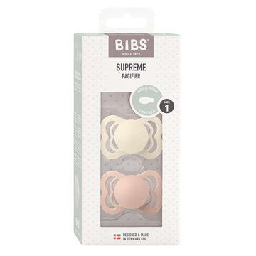 Bibs Supreme Πιπίλα - 2-Πακέτο - μεγ. 1 - φυσικό καουτσούκ - Ελεφαντόδοντο/Ροζ 