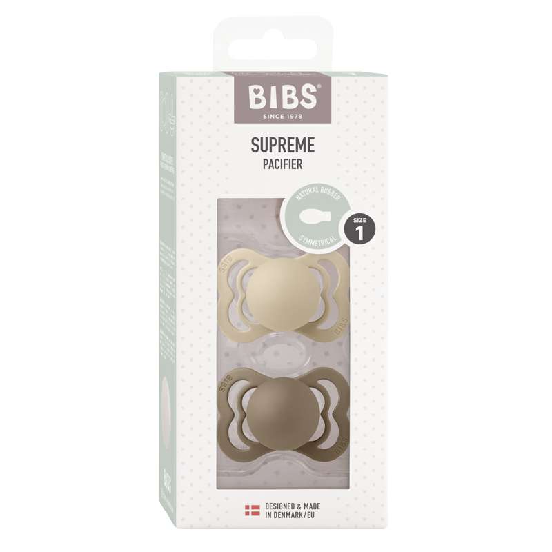 Bibs Supreme Биберон - 2-Пак - р-р 1 - естествен каучук - Ванилия/Тъмен дъб 