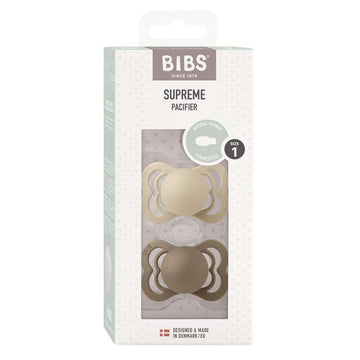 Bibs Supreme Биберон - 2-Пак - р-р 1 - естествен каучук - Ванилия/Тъмен дъб 