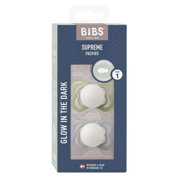 Bibs Supreme Биберон - 2-Pack - р-р 1 - естествен каучук - GLOW - Салвия/Облак 