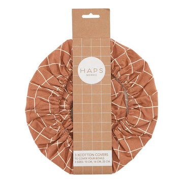 HAPS Nordic Baumwollbezüge Baumwolltuch - Rund - 3er-Pack - Terracotta-Karo 