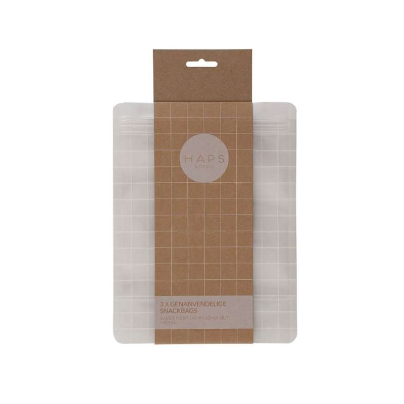 HAPS Nordic Reusable Snack Bags - 3-Pack - 1000ml - Transparent Check 