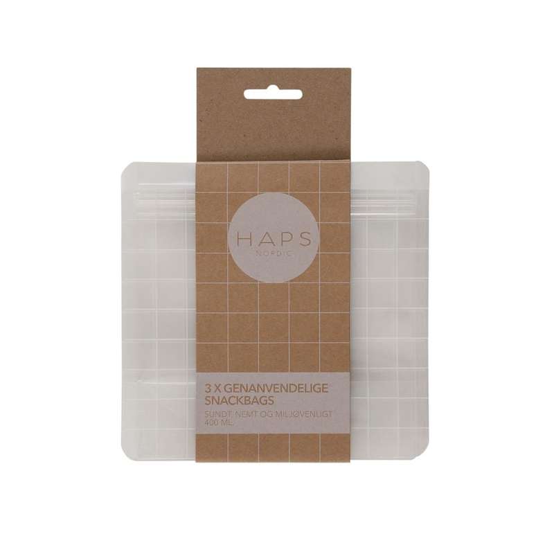 HAPS Nordic Reusable Snack Bags - 3-Pack - 400ml - Transparent Check 