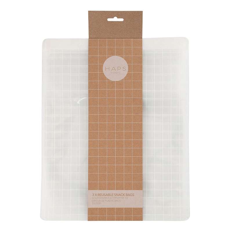 HAPS Nordic Sacs à collations réutilisables - Pack de 3 - 5 litres - Transparent Vérifiez 