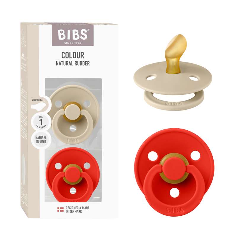 BIBS Anatominen väri tutikku - 2-pakkaus - k. 1 - luonnonkumi - Vanilla/Candy Apple 