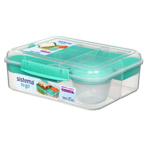 Sistema Bento Lunchbox - Compartmentalized with Cups - 1.65L - Clear/Minty Teal 