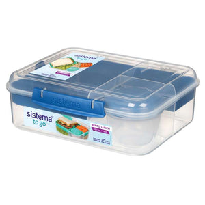 Sistema Bento Lunch Box - Compartmentalized with Cups - 1.65L - Clear/Ocean Blue 