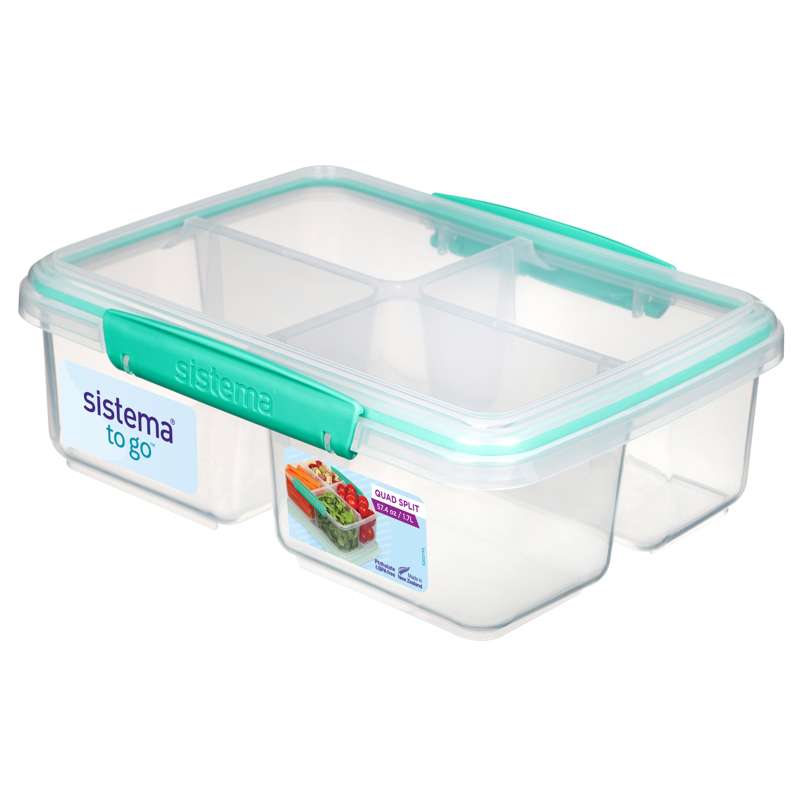 Sistema Hranjenje hrane - Klip It - Quad Split - 1.74L - Prosojna/Minty Teal 