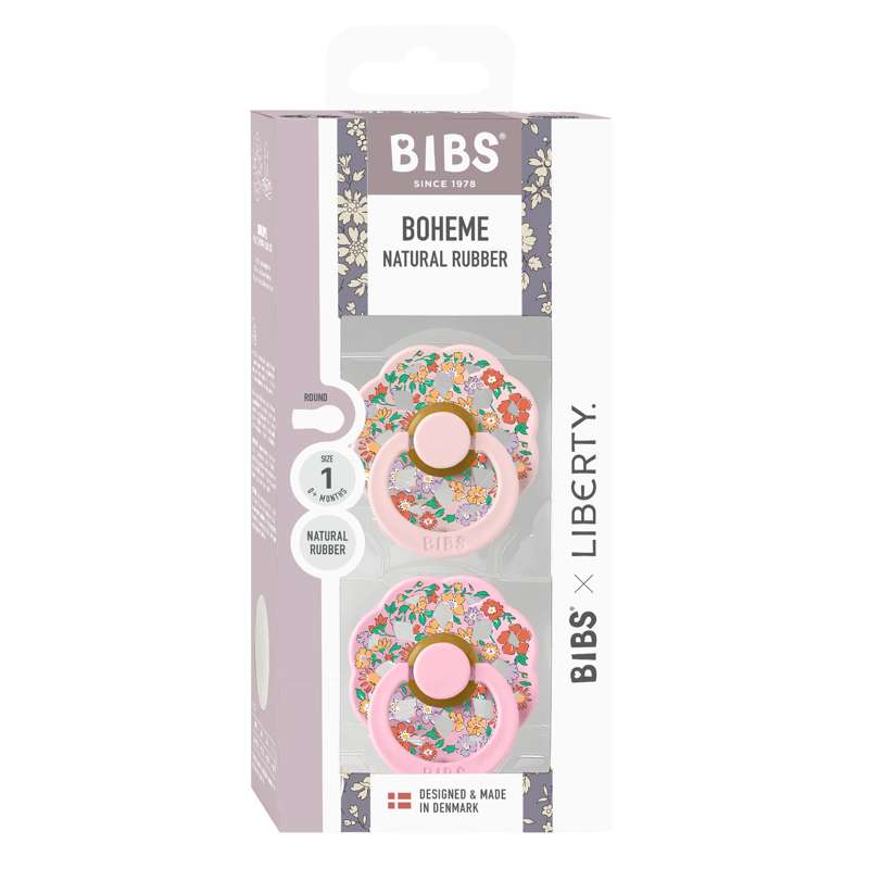 BIBS Okrągła bohema smoczek - 2-pak - roz. 1 - kauczuk naturalny - Liberty - Oscar Meadow/Blossom Mix 